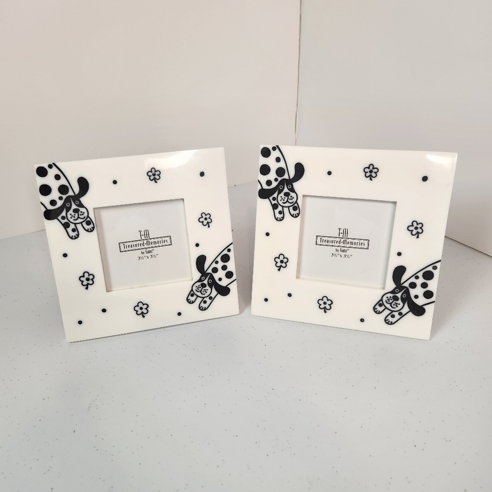 Ganz Treasured Memories Square 3.35" Photo Frame Pair Of 2 White Hound Dog Dogs